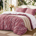 Love's cabin Vintage Rose Comforter Set Queen - Queen Size Comforter Set, 3 Pieces Cute Floral Bedding Sets for All Seasons,1 Soft Reversible Botanical Flowers Comforter and 2 Pillow Shams