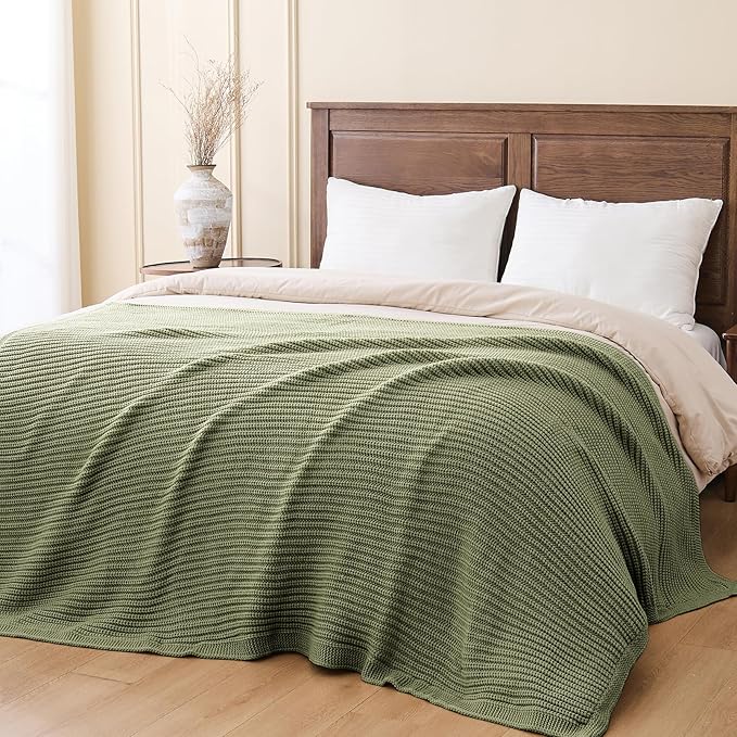 Chunky Knit Olive Green Throw Blanket 50"x60",Soft Cozy Thick Knitted Blanket for Couch Sofa Bed, Cute Decorative Throw for Living Room
