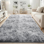 ISEAU Super Soft Rugs for Bedroom Shaggy Area Rug, 3x5 Feet Tie-Dye Shaggy Carpet Mats for Dorm, College, Apartment, Living Room, Non-Slip Abstract Fuzzy Rugs for Girls Boys Kids Room, Light Grey