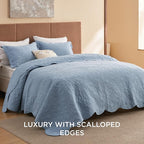Bedsure Quilts Queen Size - Ultra Soft Pre-Washed Cloud-Like Bedding, All-Season Lightweight Comforter for Country Bedroom, Leaf Design Coverlet in Mineral Blue, 90 x 96 Inches | Stitch-Free Quilting, Ultra Soft, Lightweight, Machine Washable, Pet-Frie...
