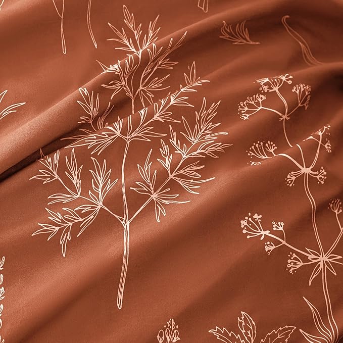 Love's cabin Terracotta Full Comforter Set - Full Size Comforter Set, 3 Pieces Cute Floral Bedding Sets for All Seasons,1 Soft Reversible Botanical Flowers Comforter and 2 Pillow Shams