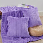 Striped Throw Blanket and Pillow Covers Set (No Inserts) for Couch and Bed, Plush Warm Lightweight Fuzzy Faux Fur Blanket for All Seasons (50" x 60", Purple)