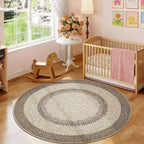 Modern Bordered Round Area Rug 4ft Washable Bedroom Circle Rugs Non Slip Stain Resistant Dining Room Round Throw Carpet Contemporary Circle Mats for Living Room Kitchen Nursery, Camel