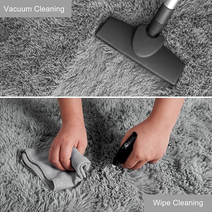 YJ.GWL Shag Runner Rug Non Slip for Bedroom Living Room Soft Small Rugs for Dorm, 2x6 Feet Grey Plush Carpet Runner for Nursery Dorm, Fuzzy Bedside Rug for Kids Boys Girls Room Home Decor