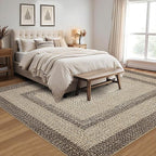 RUGSREAL Washable Rugs 5x7 Living Room Boho Throw Rug Stain Resistant Braided Print Border Large Carpet for Bedroom with Rubber Backing Low Pile Farmhouse Rustic Rug for Home Decor Office, Camel