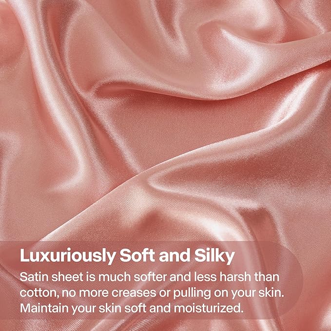 BEDELITE Satin Sheets Twin XL Size Bed Set, Luxury Soft Rose Pink Silky Sheet for Hair and Skin, Similar to Silk Bed Sheets Set 3 Pieces with 1 Deep Pocket Fitted Sheet, 1 Flat Sheet, and 1 Pillowcase