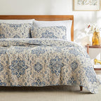 Southshore Fine Living, Inc. Persia Collection Oversized Queen Quilt Bedding Set, 3-Piece Lightweight Coverlet and 2 Matching Shams, Persian Rug Inspired Print, Quilt Full Size Bed Set, Indigo