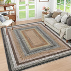 RUGSREAL Modern Rug for Entryway 3x5 Braided Area Rug Machine Washable Living Room Rug Non Slip Small Dining Room Throw Carpet Stain Resistant Farmhouse Rustic Mat for Bedroom Kitchen, Sand/Bronze