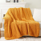 Battilo Mustard Yellow Throw Blanket for Couch, Chunky Knit Throw Blanket, 50"x60", Gold Fall Throw, Super Soft Cozy Warm Chenille Knit Blankets for Bed, Sofa, Living Room