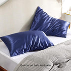 Bedsure Satin Pillowcase with Zipper, Similar to Silk Pillow Cases 2 Pack, Satin Pillow Cases Queen Size Set of 2, Silky & Soft Navy Pillow Covers for Hair and Skin, Gifts for Women Men, 20x30 Inches
