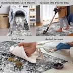 2x4 Washable Runner Rug – Non-Slip Small Throw Rug for Kitchen Floor, Bedroom, Entryway, Bathroom, Bedside – Modern Abstract Neutral Low-Pile Thin Indoor Door Mat（Black Grey,2x4）