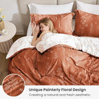 Love's cabin Terracotta Twin Comforter Set - Twin XL Size Comforter Set Dorm Bedding, 2 Pieces Cute Floral Bedding, Soft Reversible Flowers Comforter, 1 Comforter & 1 Pillow Sham