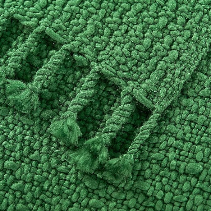 Home Soft Things Chunky Knit Basket Weave Throw Blanket 50"x60" - Boho Soft Microfiber with Braided Tassels - All Season Cozy Decorative Throw for Couch, Sofa, Bed, Indoor & Outdoor - Eden Green