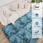 Litanika 8x10 Shag Area Rug for Living Room Bedroom, Tie-Dyed Blue High Pile Soft Plush Shaggy Furry Bedside Playroom Dorm Carpet, Non-Slip, Non-Shedding Modern Indoor Floor Rug