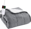 L'AGRATY Heated Weighted Blanket for Adults - 50"x60" 10lbs Electric Throw Fast Heating Heavy Blanket 1/2/4/6/8 Hour Auto Off 10 Heat Levels Over-Heat Protection Soft Flannel Sherpa