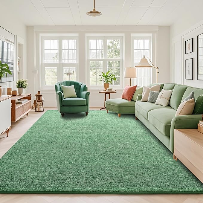 Keeko 5x8 Area Rugs for Living Room, Soft Modern Memory Foam Bedroom Rug Washable Indoor Rug Low Pile Minimalist Non-Slip Carpet Big Rugs for Kids Nursery Room Home Decor Green and White