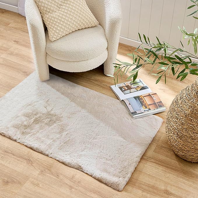 Tititex Luxury Collection Area Rug 2'x3' Soft Fur Fluffy Bedside Rug, Furry Shag Shaggy Non Slip Floor Rugs Washable 1.18' High-Pile Plush Carpet for Nursery Bedroom Living Room Decor, Brown Grey