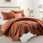 IR Imperial Rooms 8 Pack Quilt King Size Bedding (106" x 96") - Bulk Wholesale for Hotels, Guest Bedroom & Airbnbs - Lightweight Microfiber Reversible Floral Embossed Quilts Bedspreads (Rust)