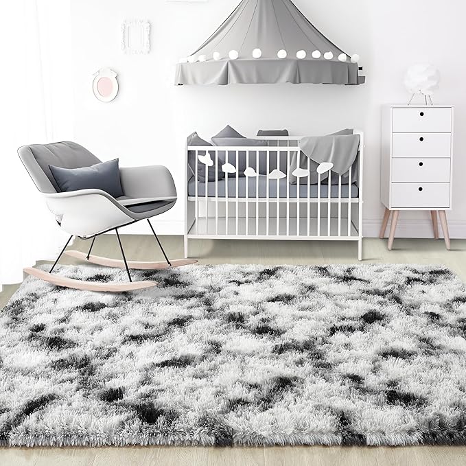Noahas Large Fluffy 5x8 Area Rugs for Living Room Bedroom,Fuzzy Black and White Thick Shag Throw Rug,Big Soft Shaggy Bedside Non-Slip Plush Dorm Nursery Kids Carpet