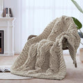 Chunky Knit Blanket Throw - 100% Hand Knitted Thick and Warm Throw for Winter, Linen, 50x60 Inches, Crochet