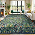 Lessymo Floral Living Room Rug 8x10 Area Rugs, Vintage Forest Washable Rugs for Dining Room Bedroom, Low Pile Non Slip Rubber Green Mat, Distressed Retro Indoor Boho Carpet, Forest Green