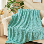 NEWCOSPLAY Super Soft Queen Blanket Sage Green Love Premium Silky Flannel Fleece 3D Heart Checkered Lightweight Bed Blanket All Season Use (Sage Green Love, Queen(90"x90"))