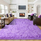 junovo 8x10 Purple Washable Area Rug for Girls Bedroom Living Room, Soft Non-Slip Fluffy Rugs, Shag Plush Memory Foam Carpet for Kids Room Baby Nursery Home Decor