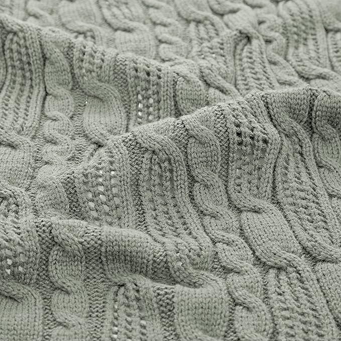 Aormenzy Cable Knit Throw Blankets 60 x 80 Inches, Soft Cozy and Lightweight Knitted Blanket, Machine Washable Acrylic Blanket, Decorative Throw Blanket for Couch Sofa Bed, Sage Green