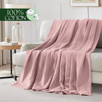 Elegant Comfort Premium 100% Cotton Waffle Blanket - Lightweight Breathable Waffle Weave Bed Blanket - Soft and Warm All Season Blanket for Couch, Sofa and Bed, Full Size 88x88 Inches, Dusty Rose