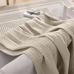 Elegant Comfort Premium 100% Cotton Waffle Blanket - Lightweight Breathable Waffle Weave Bed Blanket - Soft and Warm All Season Blanket for Couch, Sofa and Bed, TwinXL Size 68x90 Inches, Linen