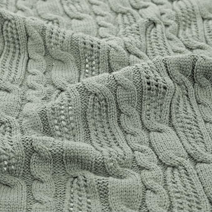 Aormenzy Cable Knit Throw Blankets 50 x 60 Inches, Soft Cozy and Lightweight Knitted Blanket, Machine Washable Acrylic Blanket, Decorative Throw Blanket for Couch Sofa Bed, Sage Green
