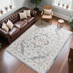 CRYPTOLITE 9x11 Area Rug for Living Room, Modern Washable Rug Non Slip Low Pile Large Area Rugs for Living Room, Bedroom, Farmhouse, Dining Room,Blue