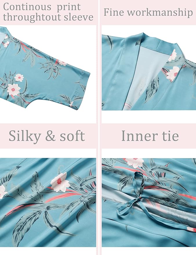 Aensso Long Soft Lightweight Silky Kimonos Robes for Women, Luxury Japanese Floral Womens Kimono Robe