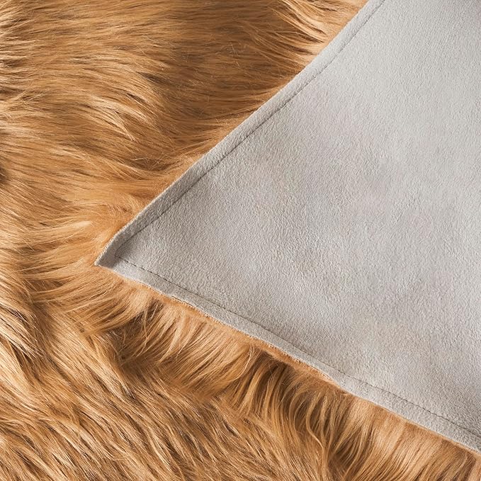 SAFAVIEH Faux Sheep Skin Collection 5' x 8' Camel FSS115E Silken Glam 2.35-inch Thick Area Rug