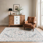 CRYPTOLITE Living Room Rug 7x10, Machine Washable Area Rug Non Slip Low Pile Vintage Rug for Living Room, Bedroom, Farmhouse, Dining Room, Kids Playroom, Blue