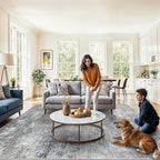 10x10 Square Living Room Rug – Washable Modern Abstract Large Rug for Bedroom, Dining Room, Playroom – Non-Slip Low-Pile Thin Indoor Floor Carpet (Blue Grey,10x10)