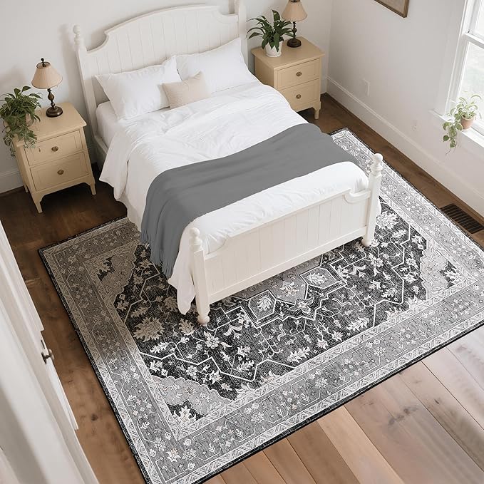 CRYPTOLITE 9x11 Area Rug for Living Room, Modern Washable Rug Non Slip Low Pile Large Area Rugs for Living Room, Bedroom, Farmhouse, Dining Room,Grey