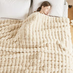 50x60 Inches Ultra-Soft Fuzzy Faux Fur Plush Throw Blanket - Thick, Warm Sherpa for Couch, Sofa, Bedroom, Camping - Decorative Blanket for Cozy Warmth, Bubble Khaki