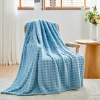 NEWCOSPLAY Super Soft King Blanket Blue Premium Silky Flannel Fleece 3D Waffle Checkered Lightweight Bed Blanket All Season Use (Blue, King(90"x110"))
