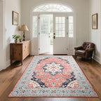 CRYPTOLITE Vintage Area Rug 5x7 Rugs, Machine Washable Rug Non-Slip Low Pile Rug for Living Room, Bedroom, Farmhouse, Dining Room, Red&Blue
