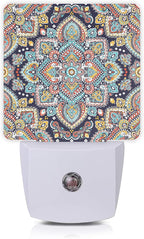 Mandala Floral Night Lights Plug into Wall Ethnic Mandala Night Light 0.5W Sleep Friendly for Boys Girls Led Night Light Dusk to Dawn Sensor Nightlight for Stairway/Hallway/Kitchen