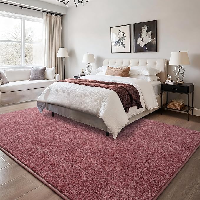 Keeko 4x6 Area Rugs for Living Room, Soft Modern Memory Foam Bedroom Rug Washable Indoor Rug Low Pile Minimalist Non Slip Carpet for Kids Nursery Dorm Room Home Decor Dark Red and White