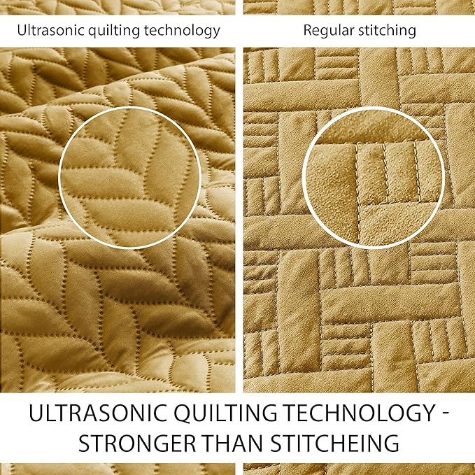IR Imperial Rooms Queen Quilt Bedding Set Size (90" x 96") + 2 Pillow Shams (20" x 26"+ 2") - 3 Pcs All Season Lightweight Reversible Microfiber Coverlet Embossed Quilt Bedspread (Ochre)