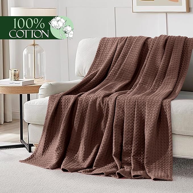 Elegant Comfort Premium 100% Cotton Waffle Blanket - Lightweight Breathable Waffle Weave Bed Blanket - Soft and Warm All Season Blanket for Couch, Sofa and Bed, King Size 90x108 Inches, Brown