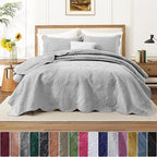 IR Imperial Rooms Twin Quilt Bedding Set Size (68” x 86”) + 1 Pillow Shams (20” x 26” + 2”) - 2 Pcs All Season Lightweight Reversible Microfiber Coverlet Floral Embossed Quilt Bedspread (Silver)