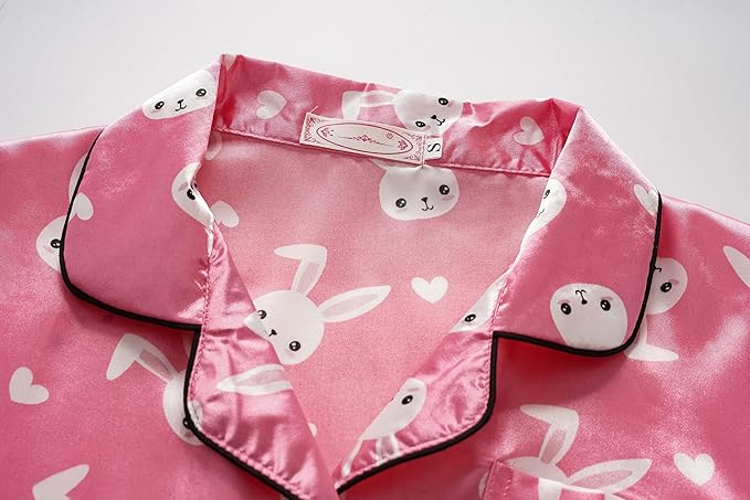 Hupohoi Unisex Girls Boys Kids Pajama Sets Button Down Satin Sleepwear Nighty 3PCS Silky Lounge Sets Nightwear
