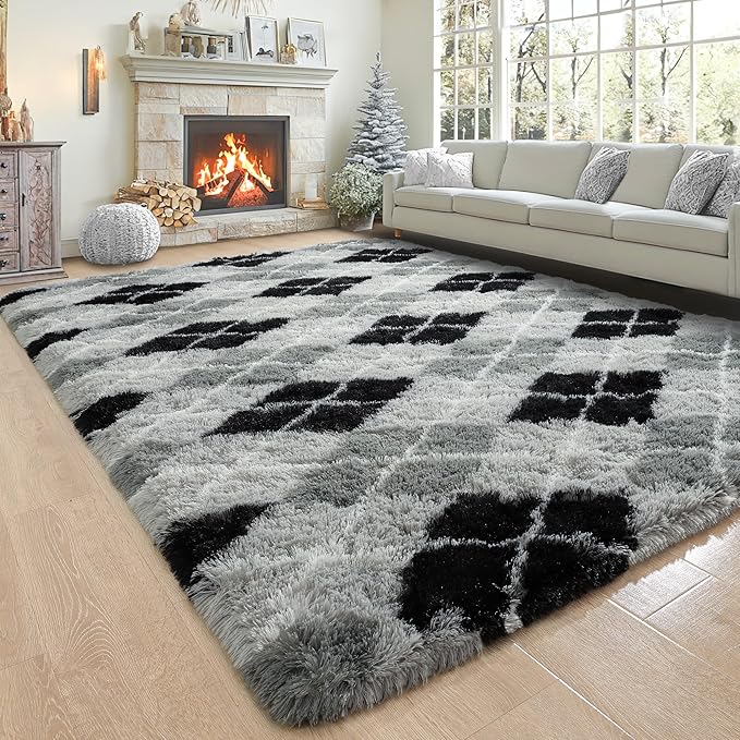 Noahas Large Fluffy 5x8 Area Rugs for Living Room Bedroom,Fuzzy Black and Grey Thick Shag Throw Rug,Big Soft Shaggy Bedside Non-Slip Plush Dorm Nursery Kids Carpet