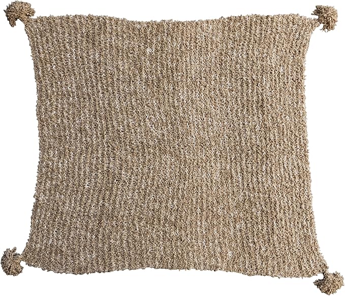 Creative Co-Op Woven Fabric Chunky Knit Throw with Tassels, Tan