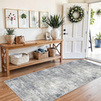 3x7 Kitchen Runner Rug – Washable Non-Slip Modern Abstract Neutral Carpet for Hallway, Entryway, Bedroom, Bathroom – Low-Pile Thin Stain-Resistant Wide Floor Runner (Blue Grey,3x7)