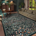 Lahome Claude Floral 9x12 Black Rug for Living Room, Boho Thin Stain Resistant Dining Room Rugs for Under Table, Soft Carpet with Rubber Backing for Guestroom